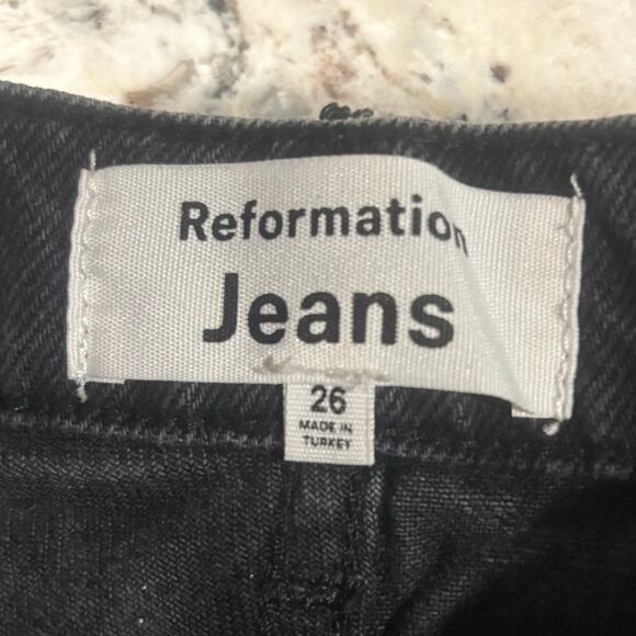Reformation Cynthia High Rise Straight Jeans Destroyed Black Lagoon Size 26 - Picture 7 of 10